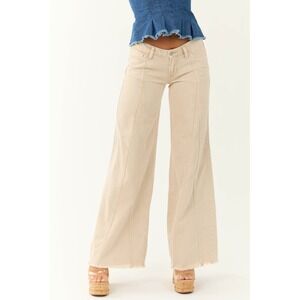 Flying Monkey Wide Leg Low Rise Jeans Size 26 Beige 100% Cotton Frayed Hem